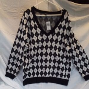 Torrid Black and White Argyle V-Neck Sweater